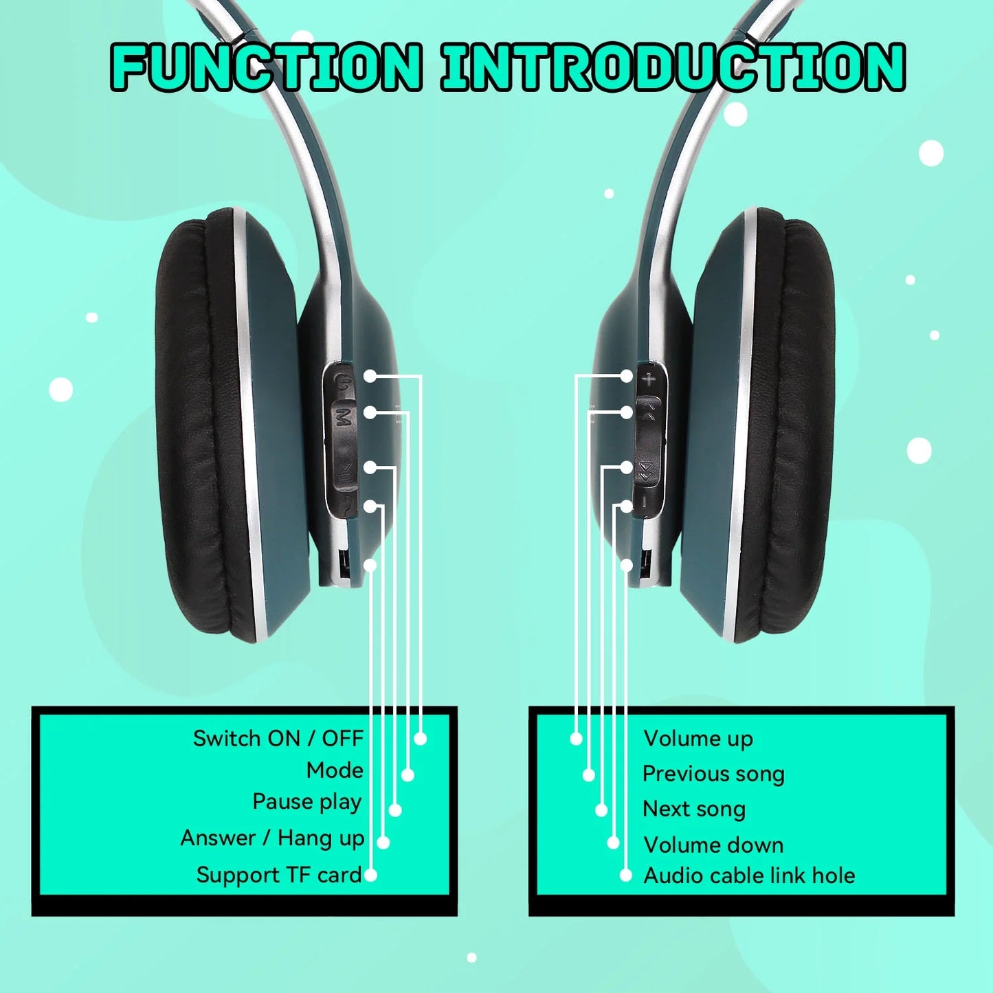 Bluetooth Headphones for Ears, Wireless Headphones Wired with 35 Hours Playtime Foldable Hifi Stereo Headset with Microphone, Very Soft Ear Pads, FM/TF for Android/PC