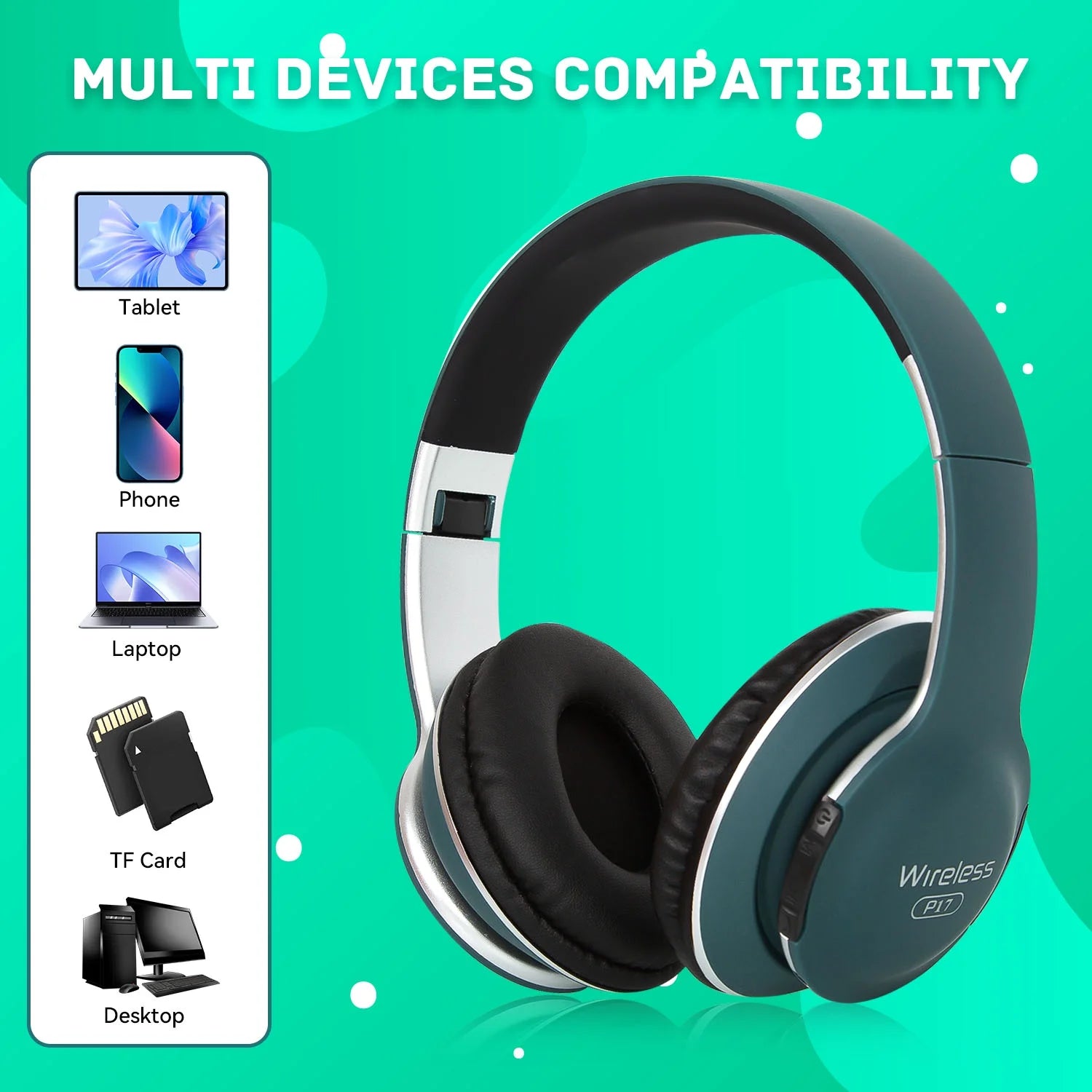 Bluetooth Headphones for Ears, Wireless Headphones Wired with 35 Hours Playtime Foldable Hifi Stereo Headset with Microphone, Very Soft Ear Pads, FM/TF for Android/PC