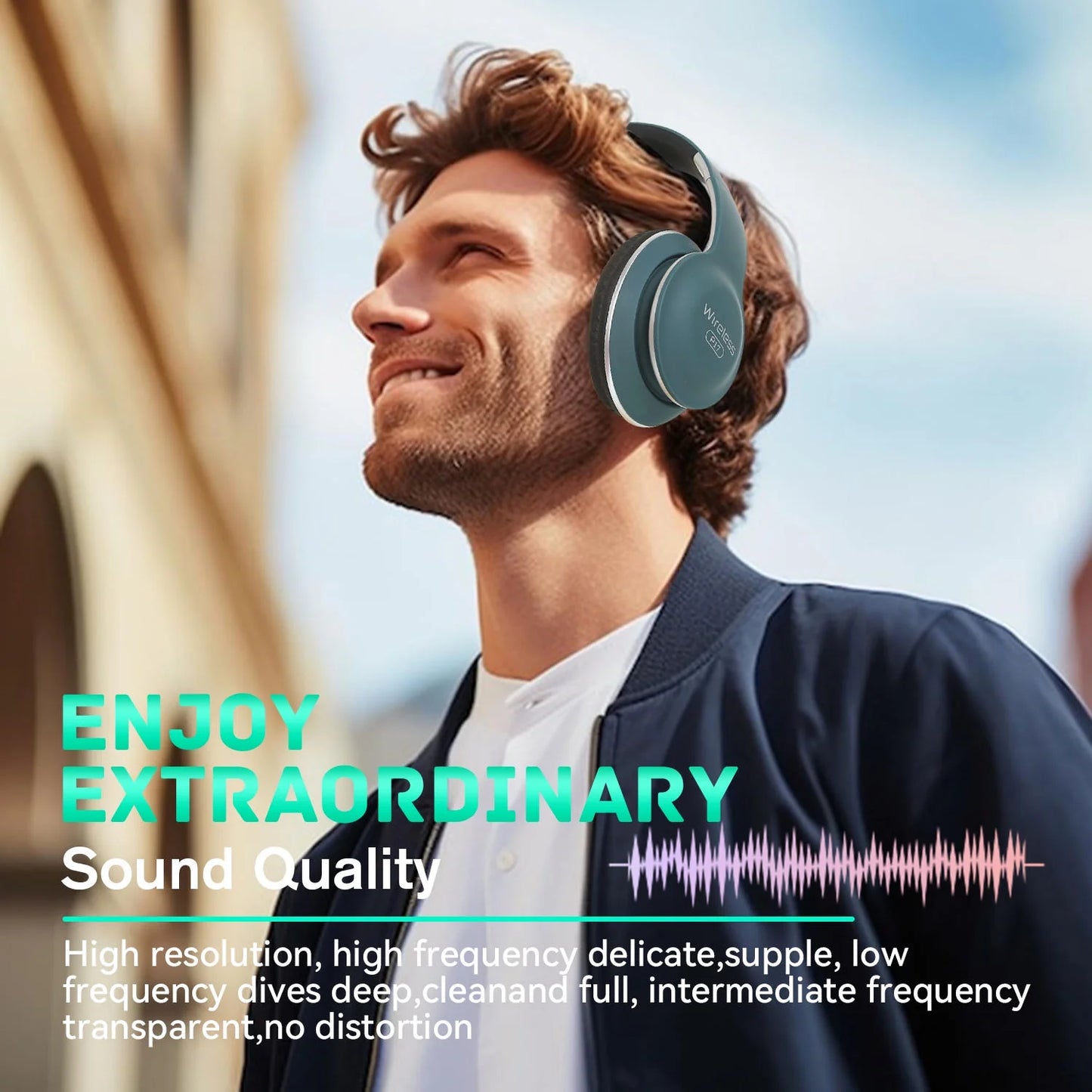 Bluetooth Headphones for Ears, Wireless Headphones Wired with 35 Hours Playtime Foldable Hifi Stereo Headset with Microphone, Very Soft Ear Pads, FM/TF for Android/PC