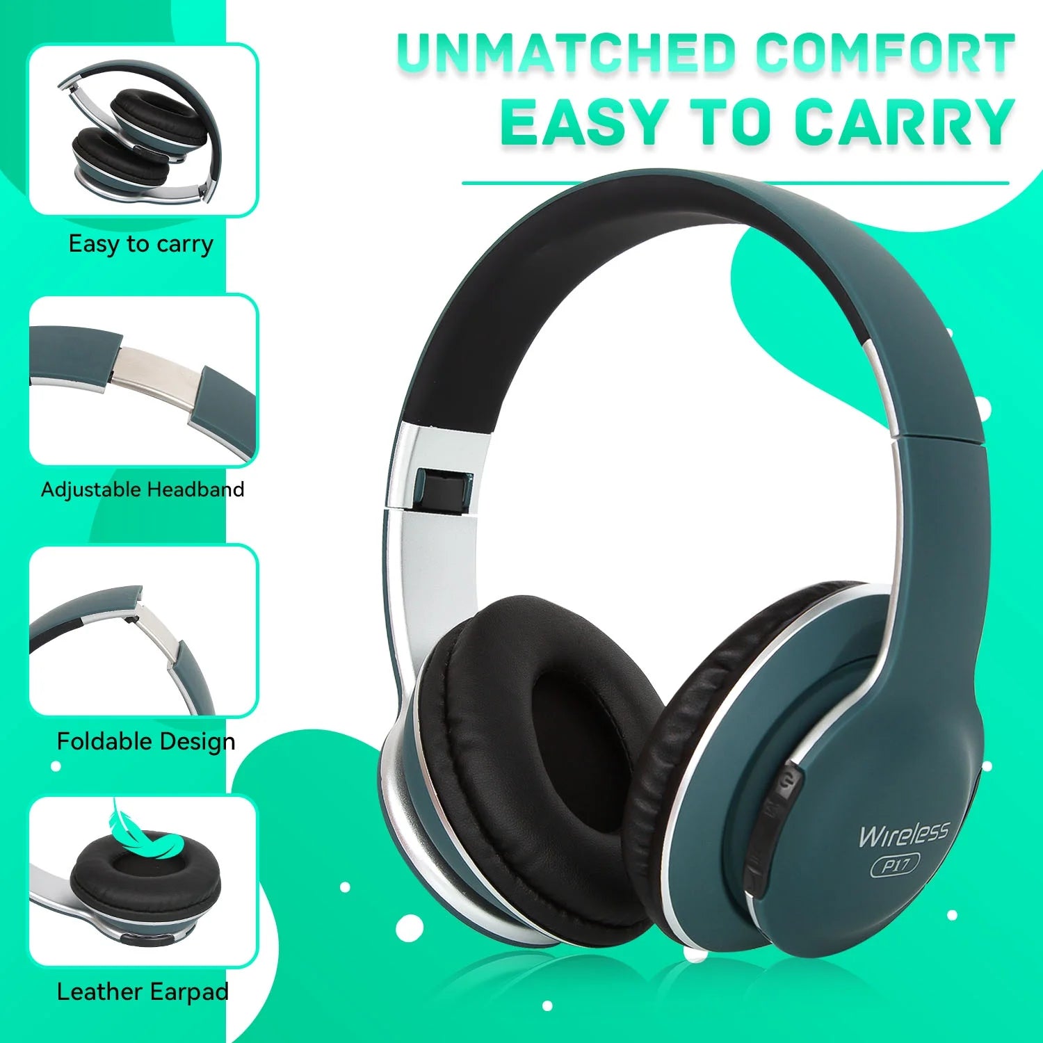 Bluetooth Headphones for Ears, Wireless Headphones Wired with 35 Hours Playtime Foldable Hifi Stereo Headset with Microphone, Very Soft Ear Pads, FM/TF for Android/PC